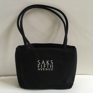 SAKS FIFTH AVENUE Black Tote BAG Purse Handbag Embroidered Logo Y2K NEW